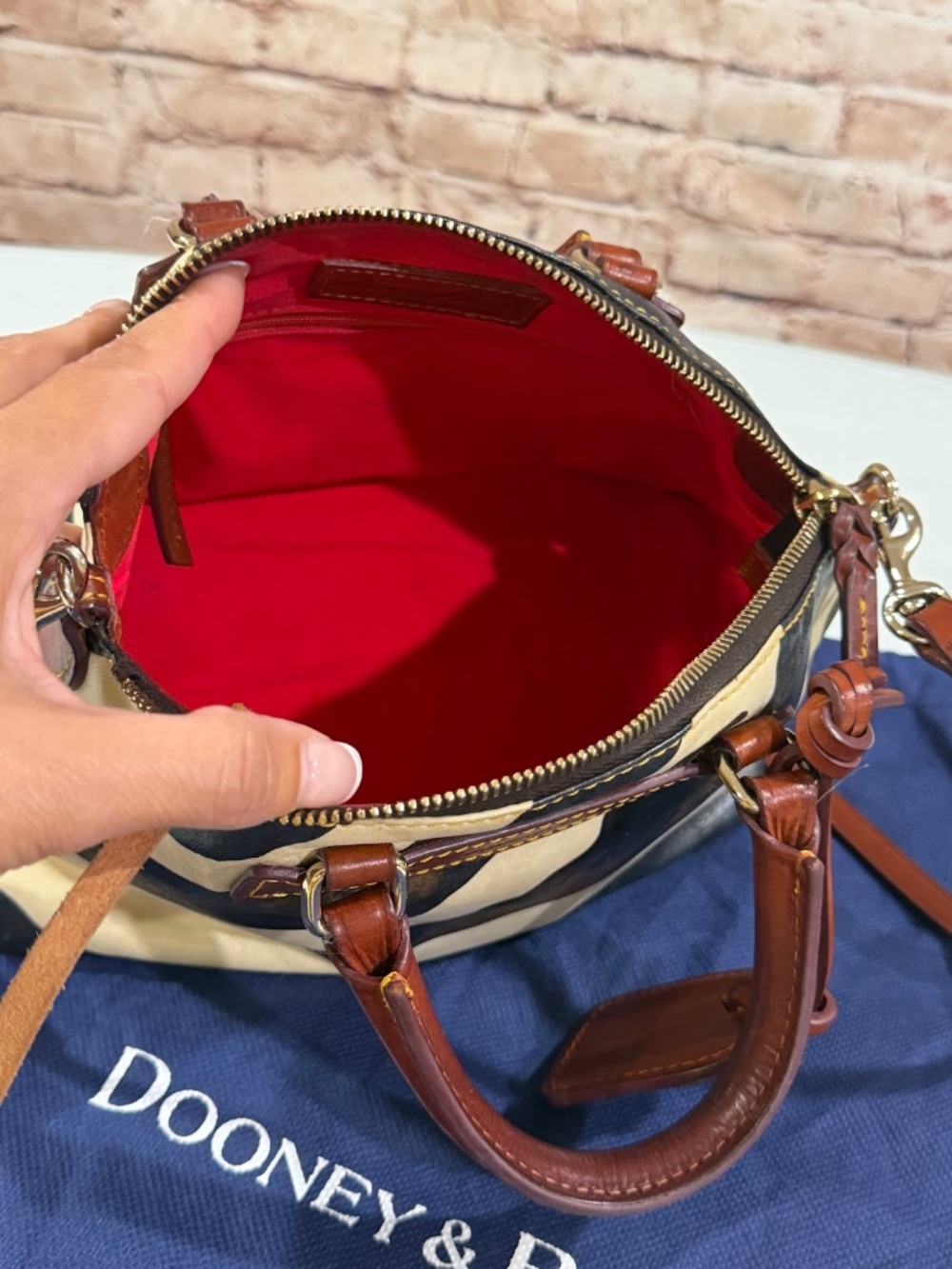 Vintage Dooney & Bourke Florentine Vacchetta Leather Zebra Mini Satchel Bag - Picture 8 of 13